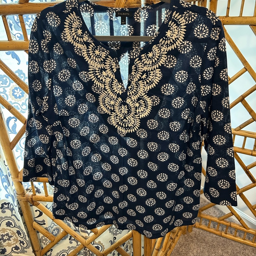 Talbots NWOT Blue & White Tunic Top